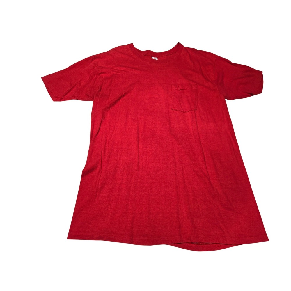 Vintage Red Pocket‎ T-Shirt Single Stitch Blank Men's L Soft Worn In Cotton Tee